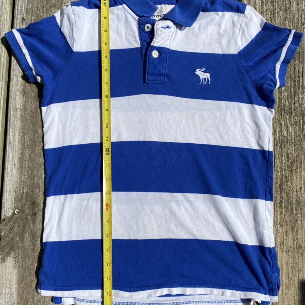 Abercrombie Kids Blue White Striped Muscle Polo Short Sleeve Shirt Boys Large L - Picture 8 of 11